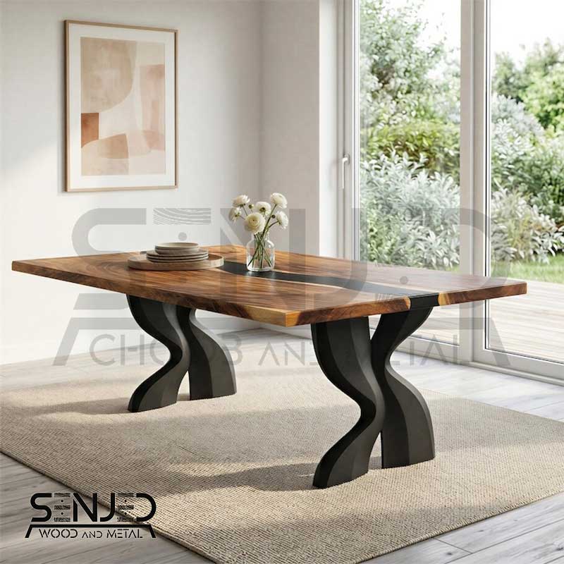 میز ناهارخوری چوب و فلز